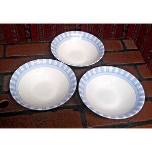 3 Martha Stewart Cereal Bowls Everyday Blue White Garden Trellis France Glass